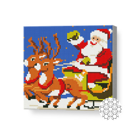 Mozaic cu diamante 20x20 cm Moș Crăciun în sanie