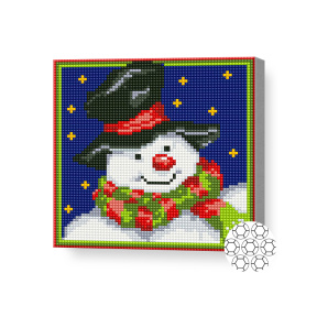 Mozaic cu diamante 20x20 cm Om de zăpadă în pălărie și fular