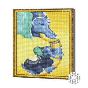 Mama elefant și fiica etno, 30x40 cm, mozaic cu diamante