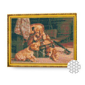 Cățeluși golden retriever, 30х40 cm, mozaic cu diamante