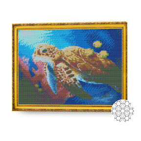 Broască țestoasă și peștișori, 30х40 cm, mozaic cu diamante