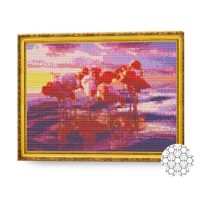 Flamingo la apus, 30х40 cm, mozaic cu diamante