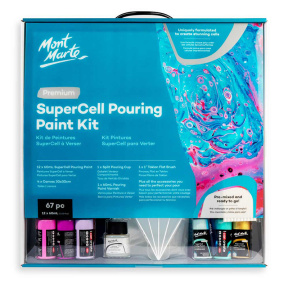 Set de vopsele acrilice lichide, Fluid Art M.M. SuperCell Premium, 67 produse, 12 culori x 60ml