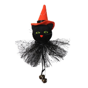 Pandantiv pentru decor Halloween, pisică neagră cu clopoțel