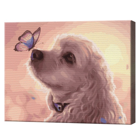 Câinișor si fluture, 40х50 cm, pictură pe numere