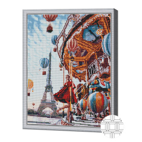 Mozaic cu diamante pătrate 40x50 cm. Carusel la Paris