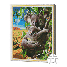 Mozaic cu diamante pătrate 40x50 cm. Koala cu puiul