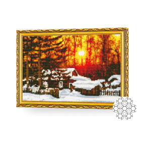 Mozaic cu diamante 30x40 cm. Apus în pădure