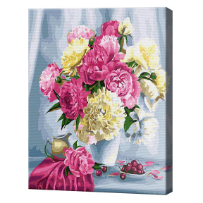 Букет из розовых и белых пионов, 40x50 см, картина по номерам